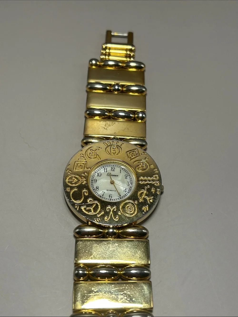 Costume Jewelry Gold-Tone Bracelet Watch with Decorative Dial